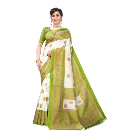Amfyn Women's Art Silk Printed Saree With Unstitched Blouse (Green, 5-6 Mtrs)