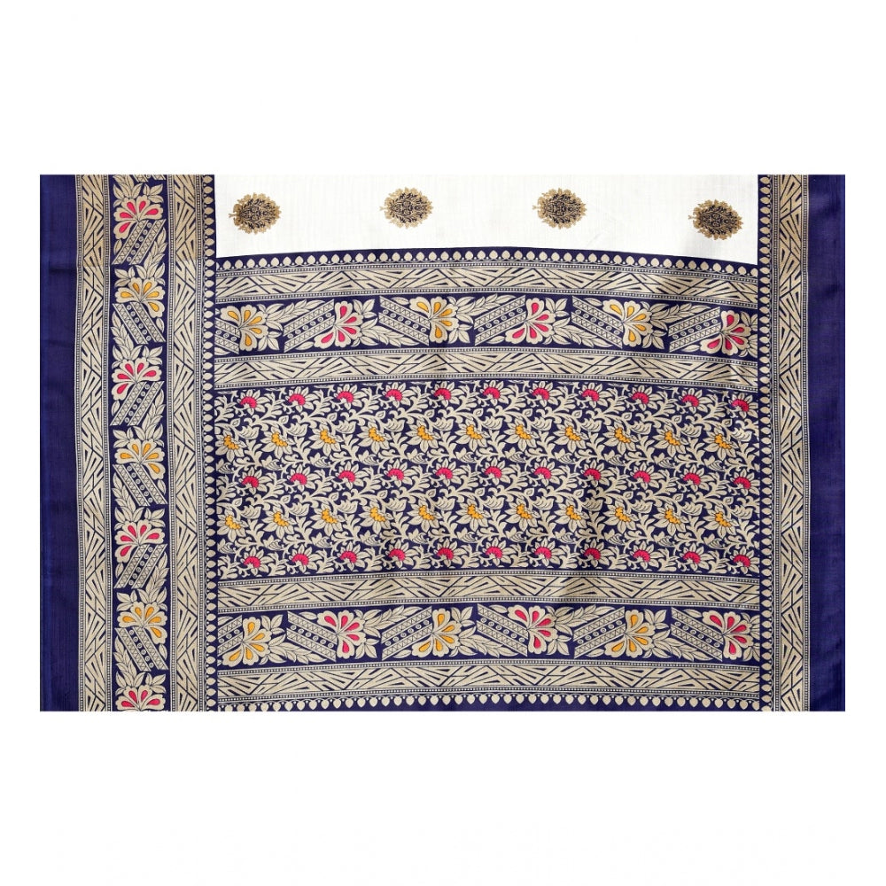 Amfyn Women's Art Silk Printed Saree With Unstitched Blouse (Navy Blue, 5-6 Mtrs)