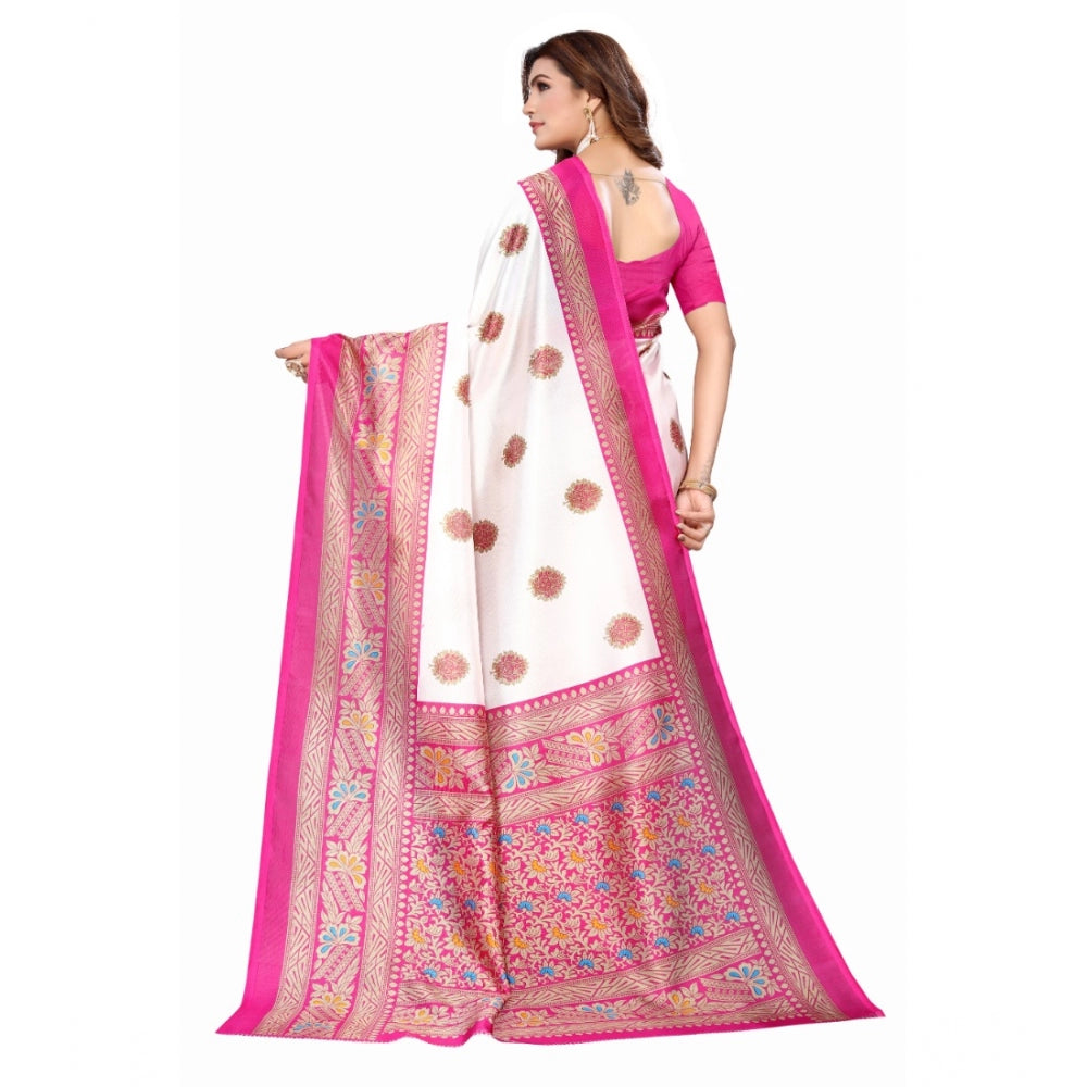 Amfyn Women's Art Silk Printed Saree With Unstitched Blouse (Pink, 5-6 Mtrs)