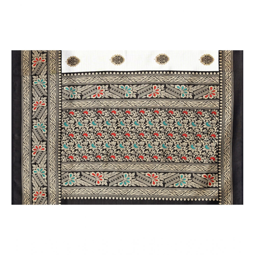 Amfyn Women's Art Silk Printed Saree With Unstitched Blouse (Black, 5-6 Mtrs)