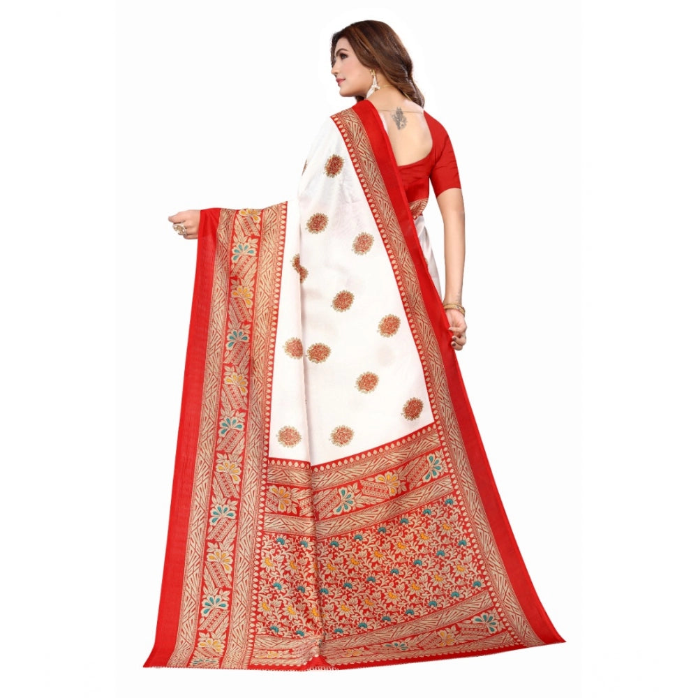 Amfyn Women's Art Silk Printed Saree With Unstitched Blouse (Red, 5-6 Mtrs)