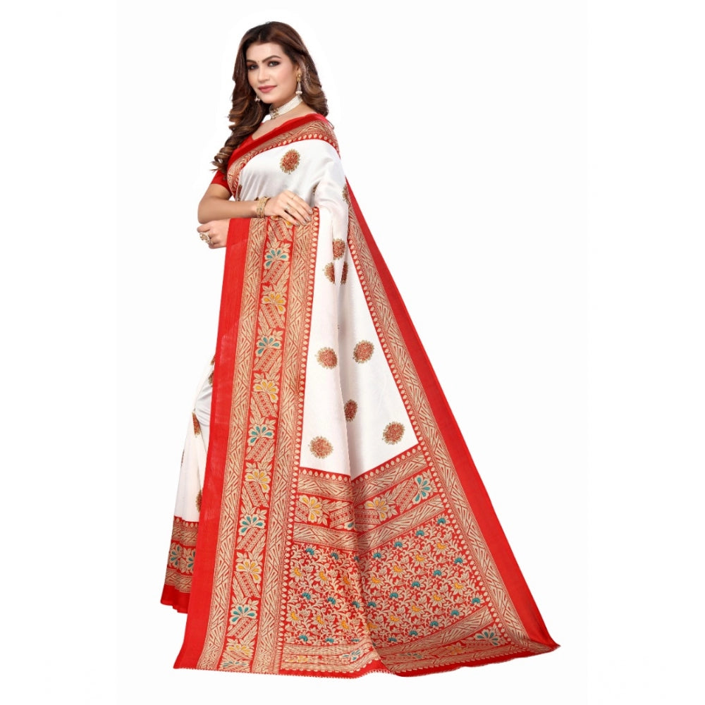 Amfyn Women's Art Silk Printed Saree With Unstitched Blouse (Red, 5-6 Mtrs)