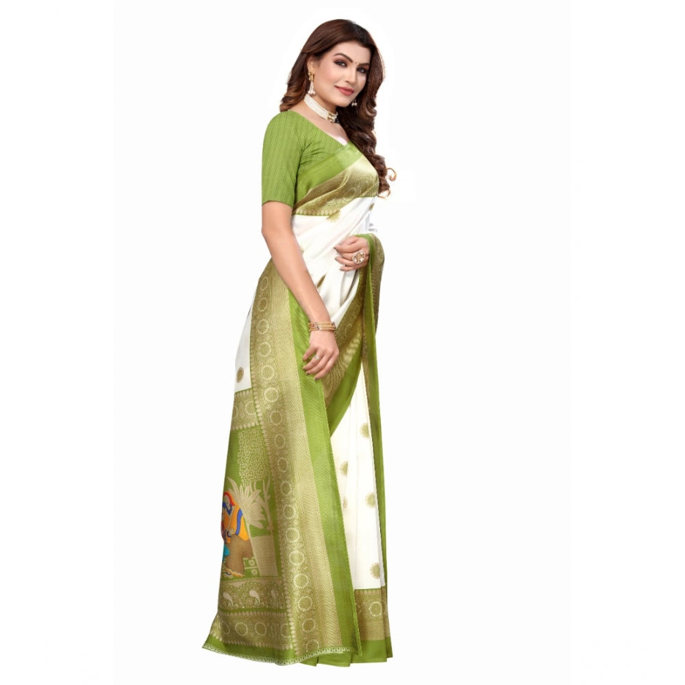 Amfyn Women's Art Silk Printed Saree With Unstitched Blouse (Green, 5-6 Mtrs)