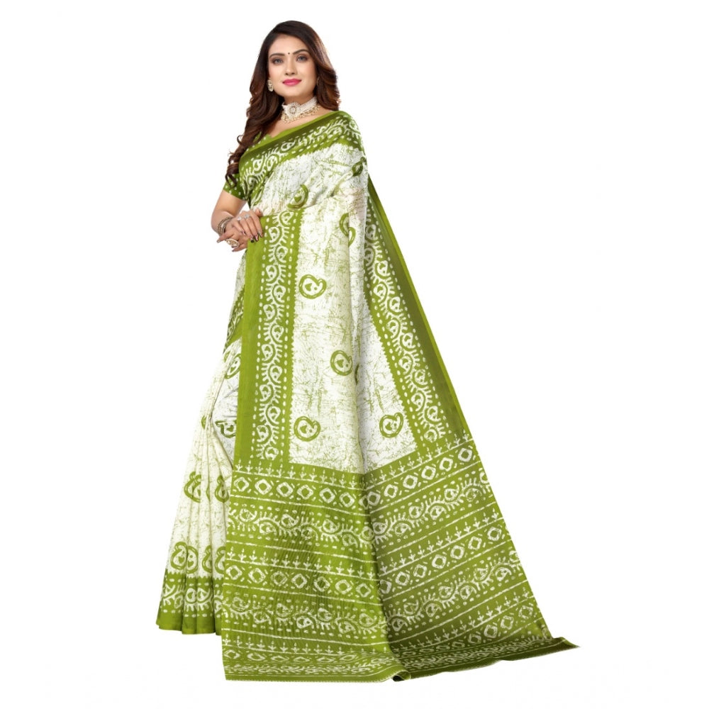 Amfyn Women's Art Silk Printed Saree With Unstitched Blouse (Green, 5-6 Mtrs)