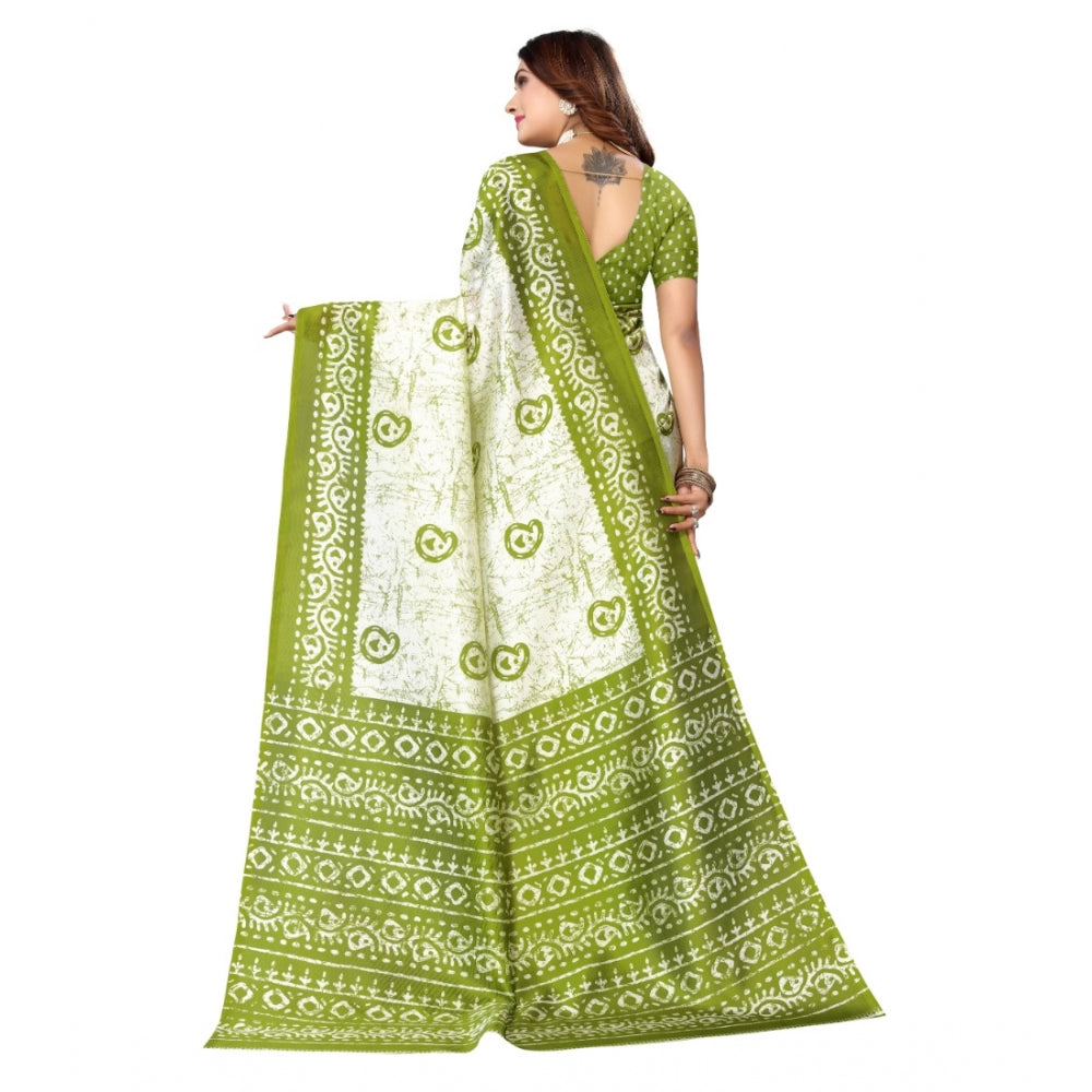Amfyn Women's Art Silk Printed Saree With Unstitched Blouse (Green, 5-6 Mtrs)