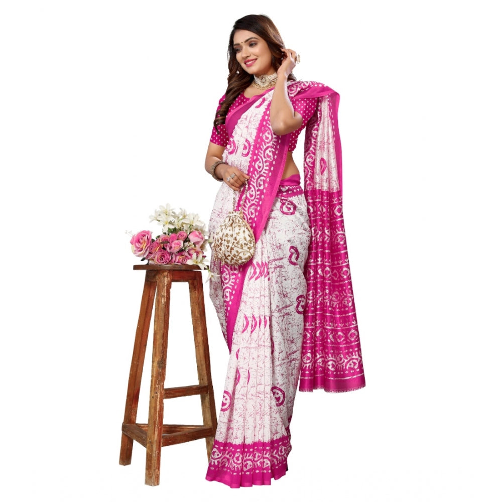 Amfyn Women's Art Silk Printed Saree With Unstitched Blouse (Pink, 5-6 Mtrs)