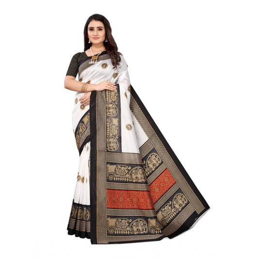 Amfyn Women's Art Silk Printed Saree With Unstitched Blouse (Black, 5-6 Mtrs)