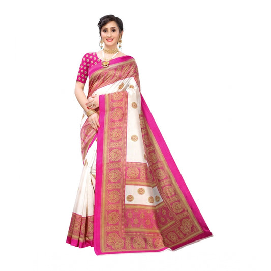 Amfyn Women's Art Silk Printed Saree With Unstitched Blouse (Pink, 5-6 Mtrs)