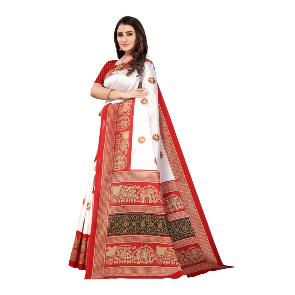 Amfyn Women's Art Silk Printed Saree With Unstitched Blouse (Red, 5-6 Mtrs)