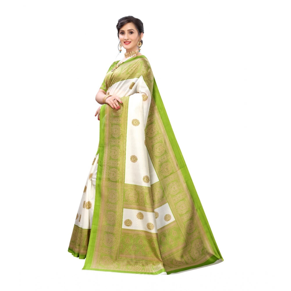 Amfyn Women's Art Silk Printed Saree With Unstitched Blouse (Green, 5-6 Mtrs)