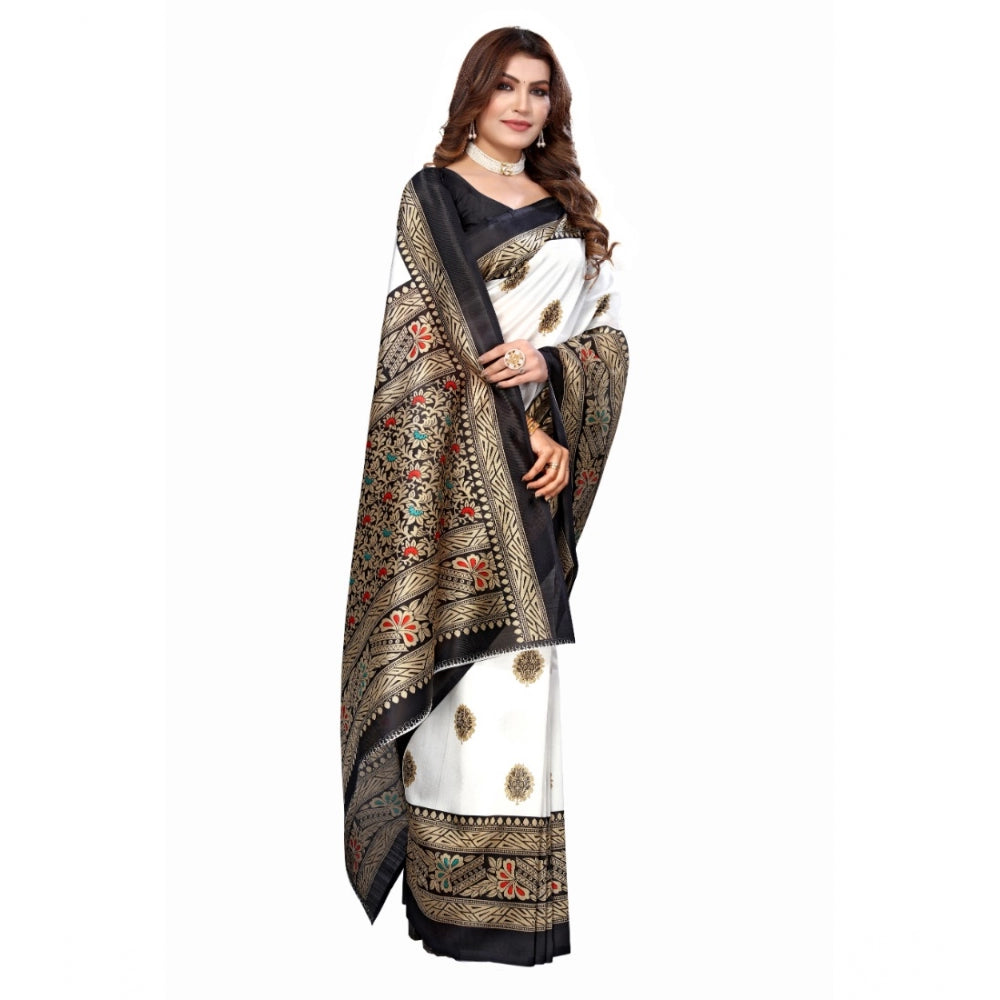 Amfyn Women's Art Silk Printed Saree With Unstitched Blouse (Black, 5-6 Mtrs)