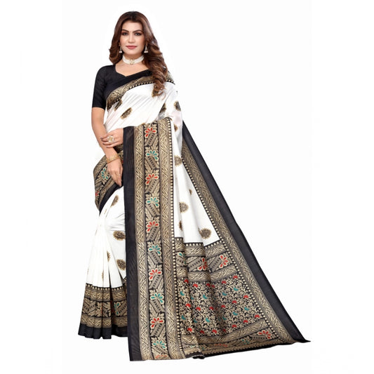 Amfyn Women's Art Silk Printed Saree With Unstitched Blouse (Black, 5-6 Mtrs)