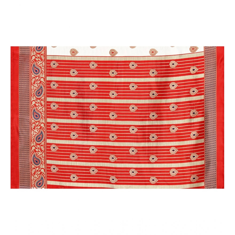 Amfyn Women's Art Silk Printed Saree With Unstitched Blouse (Red, 5-6 Mtrs)