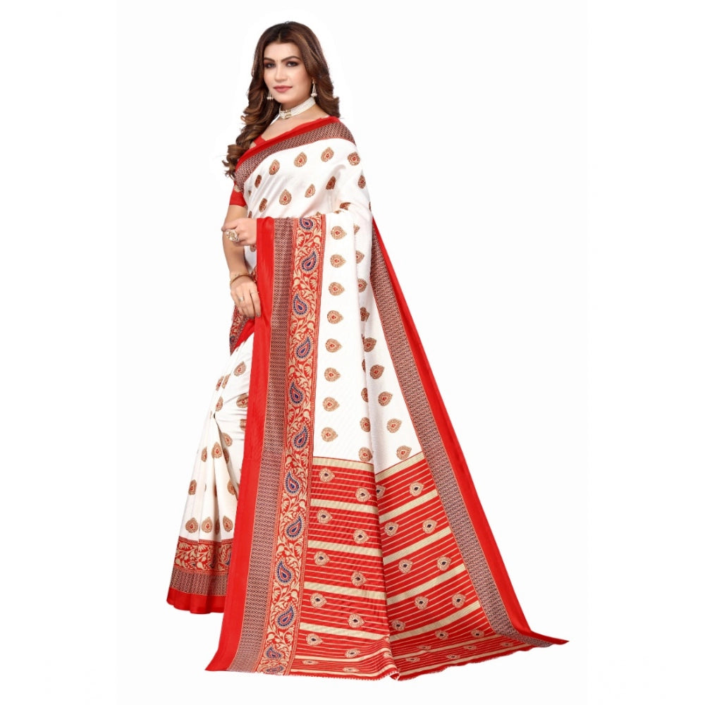 Amfyn Women's Art Silk Printed Saree With Unstitched Blouse (Red, 5-6 Mtrs)