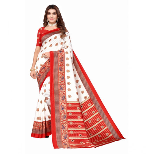 Amfyn Women's Art Silk Printed Saree With Unstitched Blouse (Red, 5-6 Mtrs)