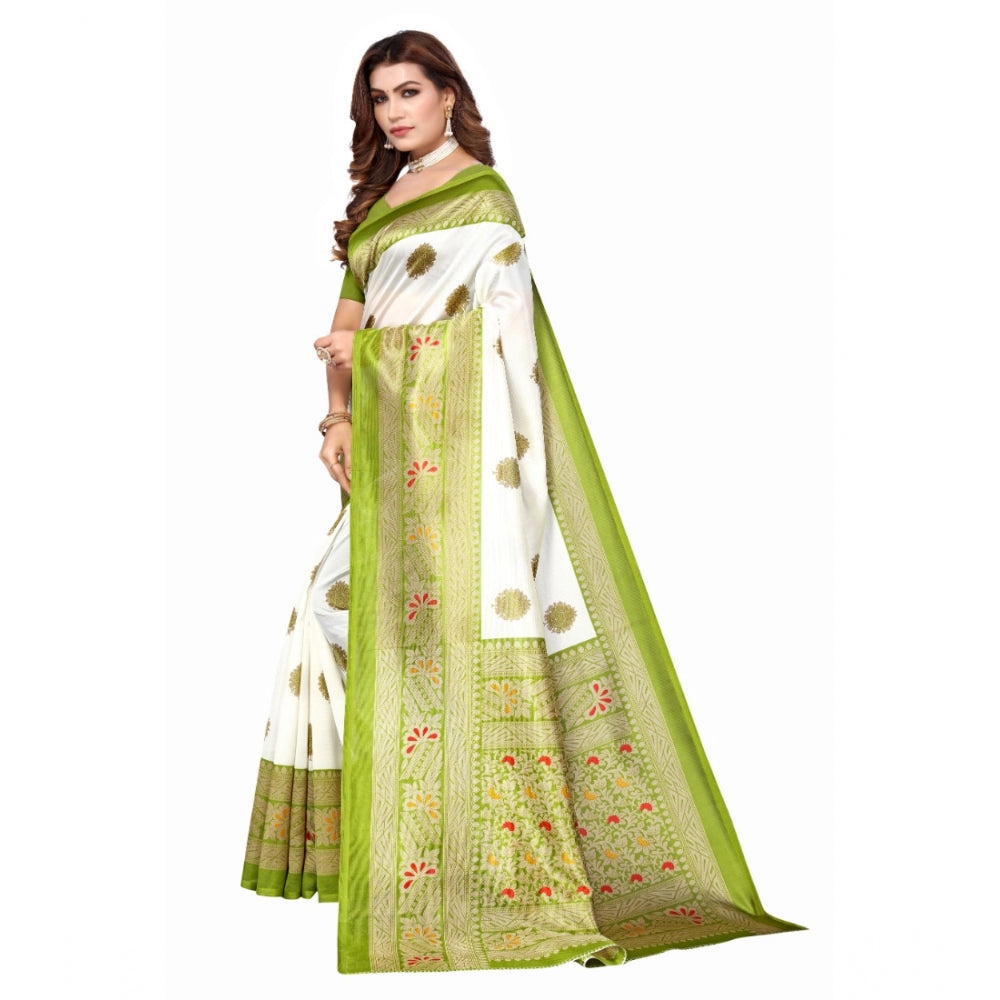 Amfyn Women's Art Silk Printed Saree With Unstitched Blouse (Green, 5-6 Mtrs)