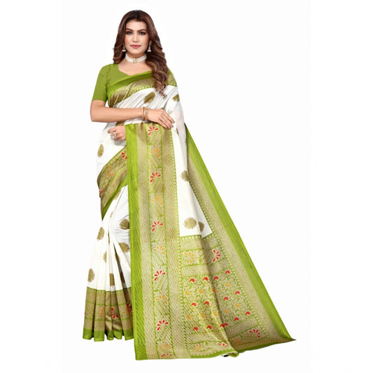 Amfyn Women's Art Silk Printed Saree With Unstitched Blouse (Green, 5-6 Mtrs)