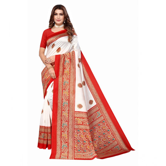 Amfyn Women's Art Silk Printed Saree With Unstitched Blouse (Red, 5-6 Mtrs)