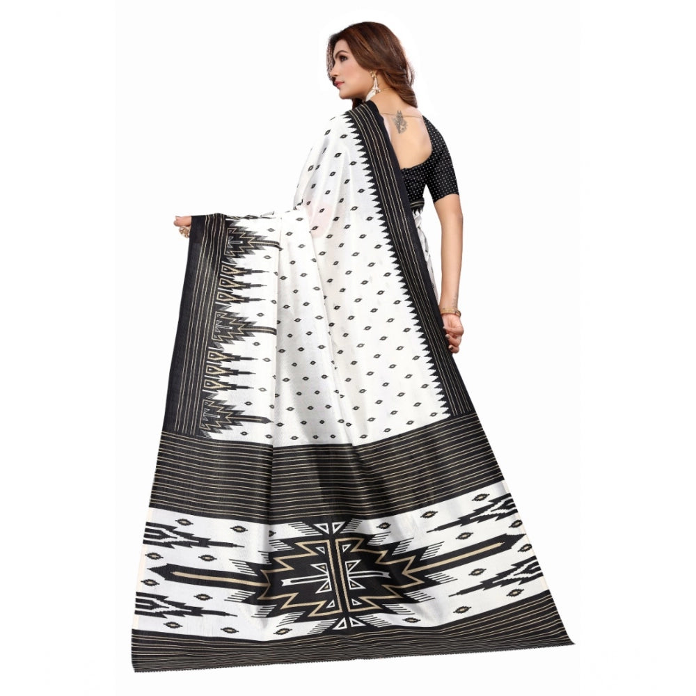Amfyn Women's Art Silk Printed Saree With Unstitched Blouse (Black, 5-6 Mtrs)