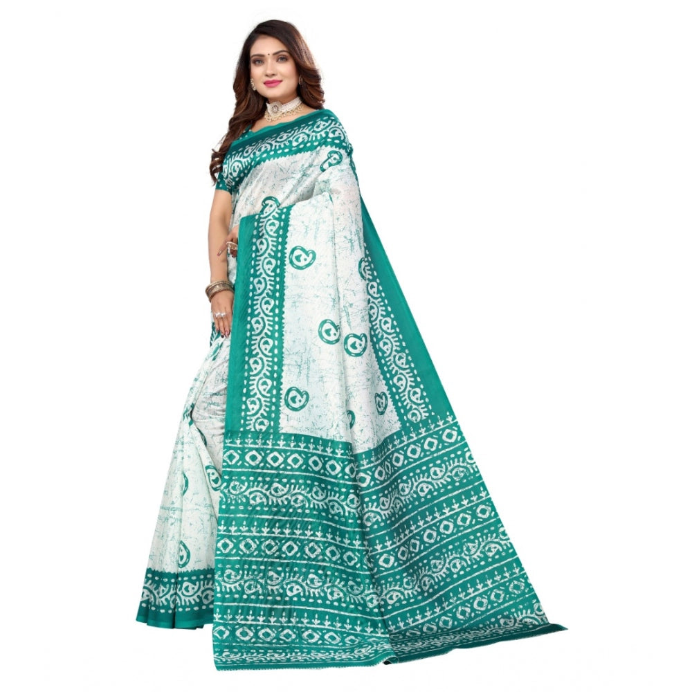 Amfyn Women's Art Silk Printed Saree With Unstitched Blouse (Green, 5-6 Mtrs)