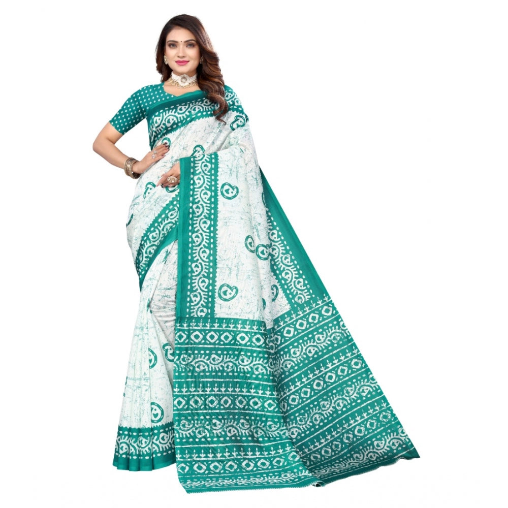 Amfyn Women's Art Silk Printed Saree With Unstitched Blouse (Green, 5-6 Mtrs)