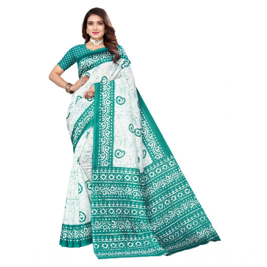 Amfyn Women's Art Silk Printed Saree With Unstitched Blouse (Green, 5-6 Mtrs)