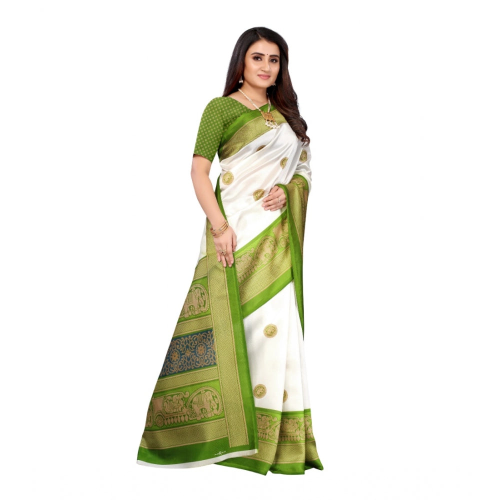 Amfyn Women's Art Silk Printed Saree With Unstitched Blouse (Green, 5-6 Mtrs)
