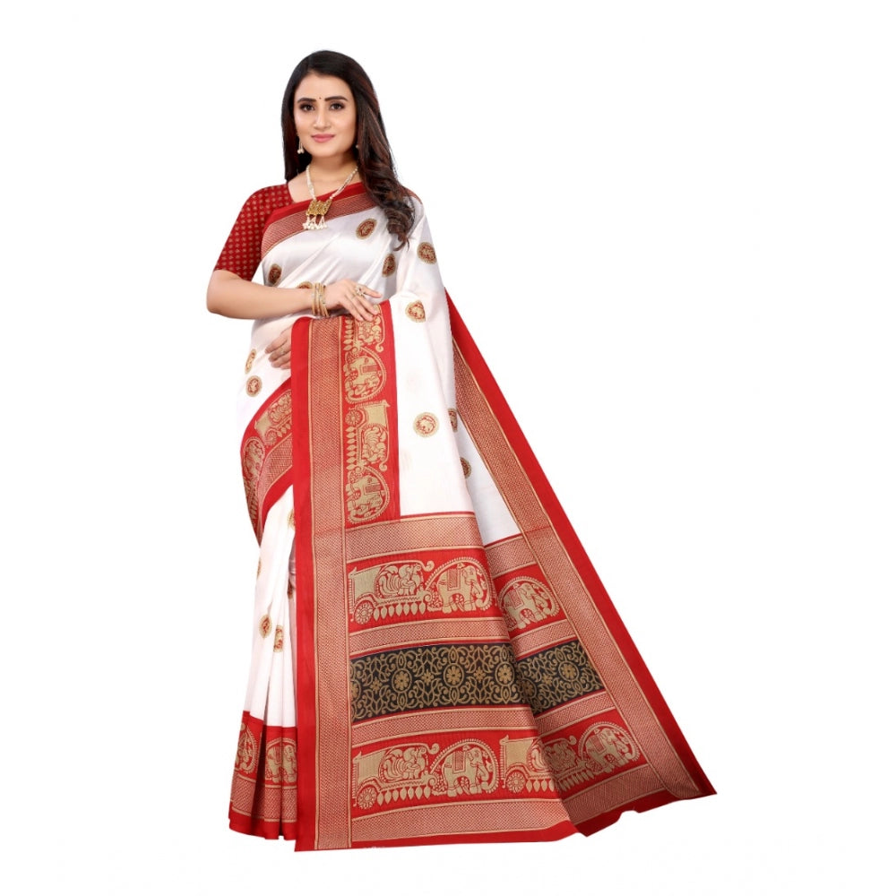Amfyn Women's Art Silk Printed Saree With Unstitched Blouse (Red, 5-6 Mtrs)
