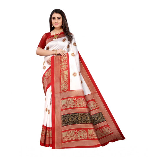 Amfyn Women's Art Silk Printed Saree With Unstitched Blouse (Red, 5-6 Mtrs)