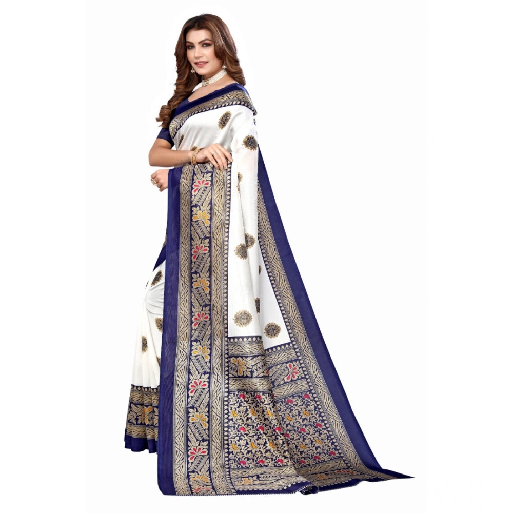 Amfyn Women's Art Silk Printed Saree With Unstitched Blouse (Navy Blue, 5-6 Mtrs)