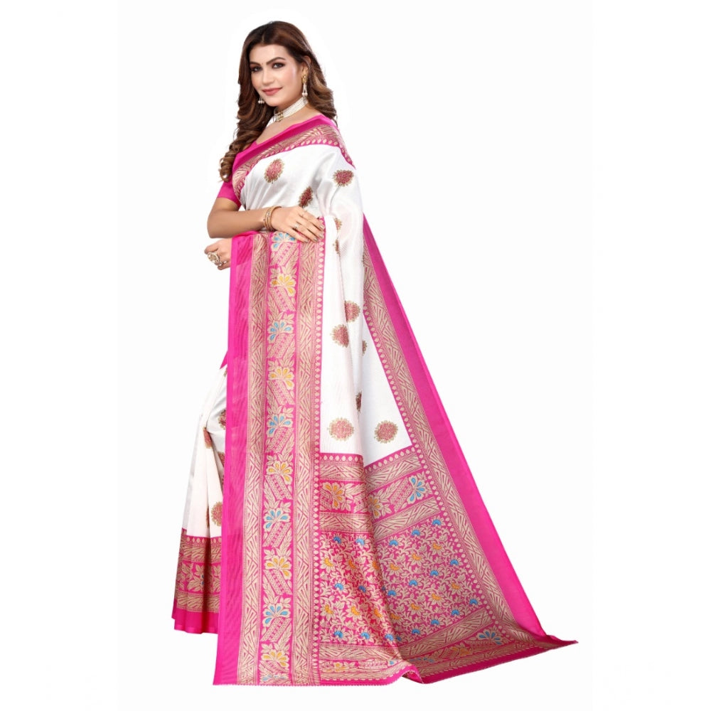 Amfyn Women's Art Silk Printed Saree With Unstitched Blouse (Pink, 5-6 Mtrs)