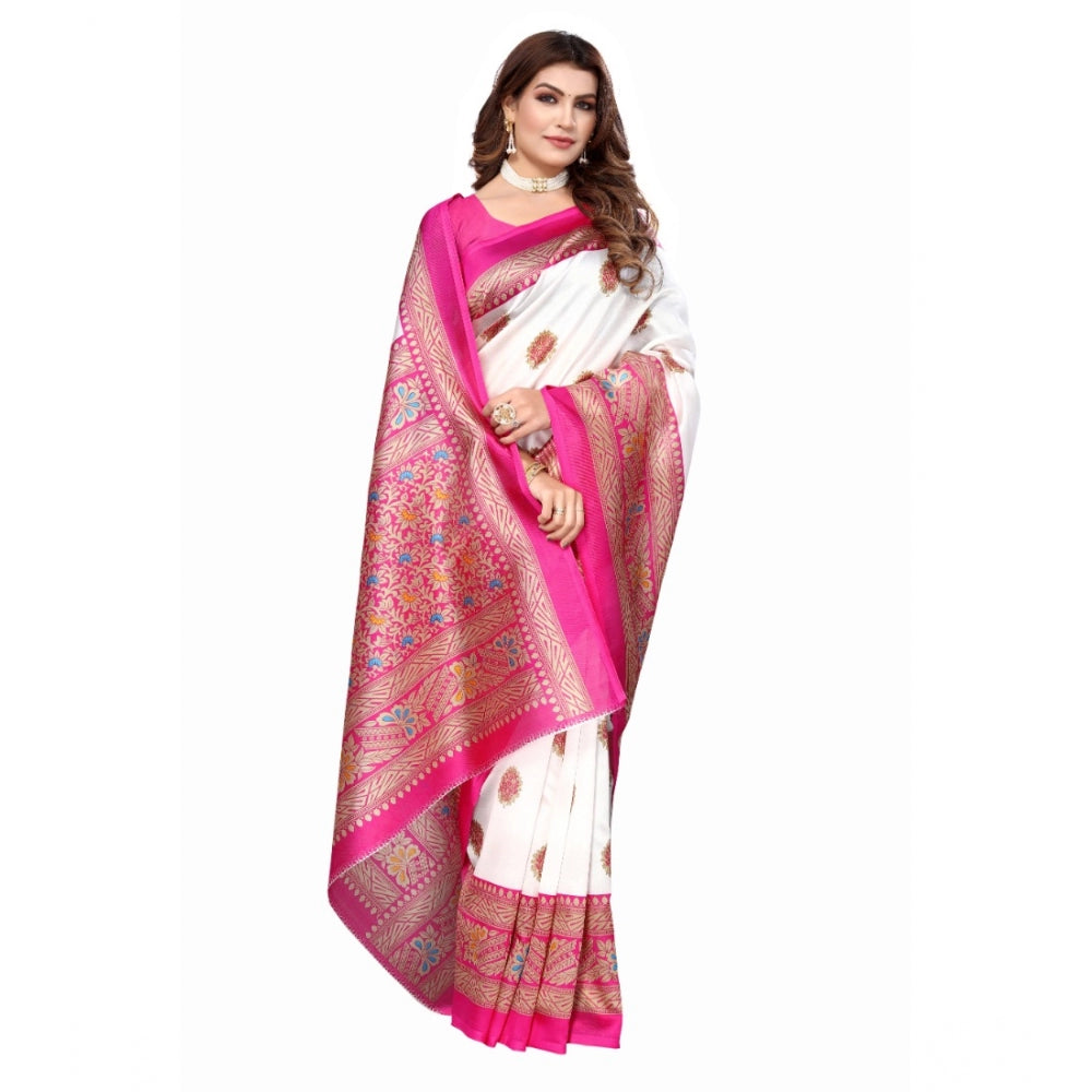 Amfyn Women's Art Silk Printed Saree With Unstitched Blouse (Pink, 5-6 Mtrs)