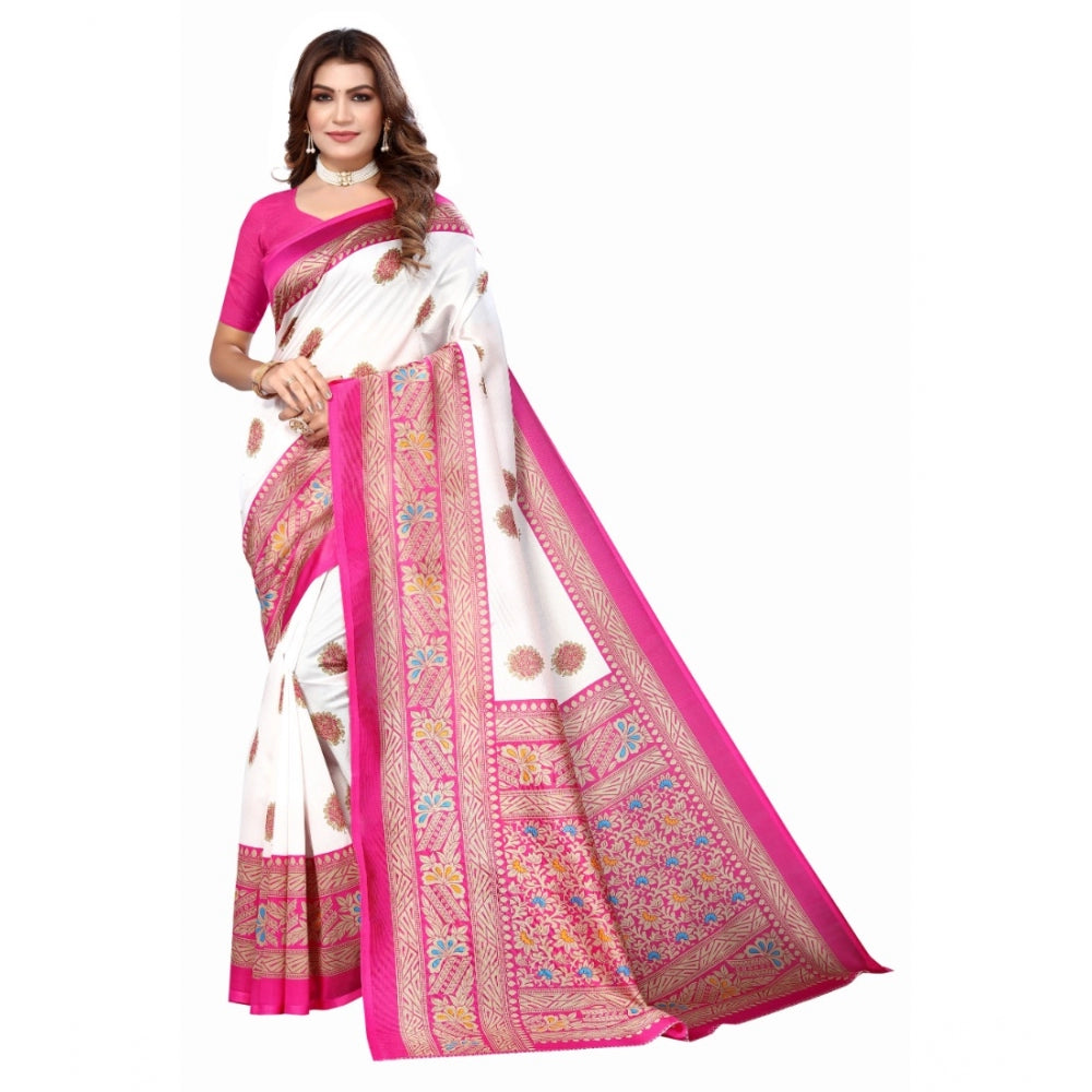 Amfyn Women's Art Silk Printed Saree With Unstitched Blouse (Pink, 5-6 Mtrs)