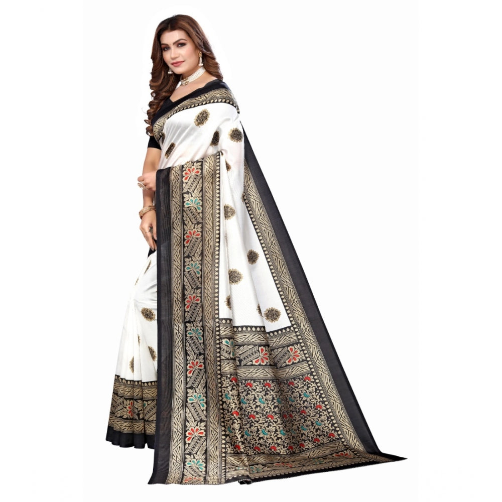 Amfyn Women's Art Silk Printed Saree With Unstitched Blouse (Black, 5-6 Mtrs)