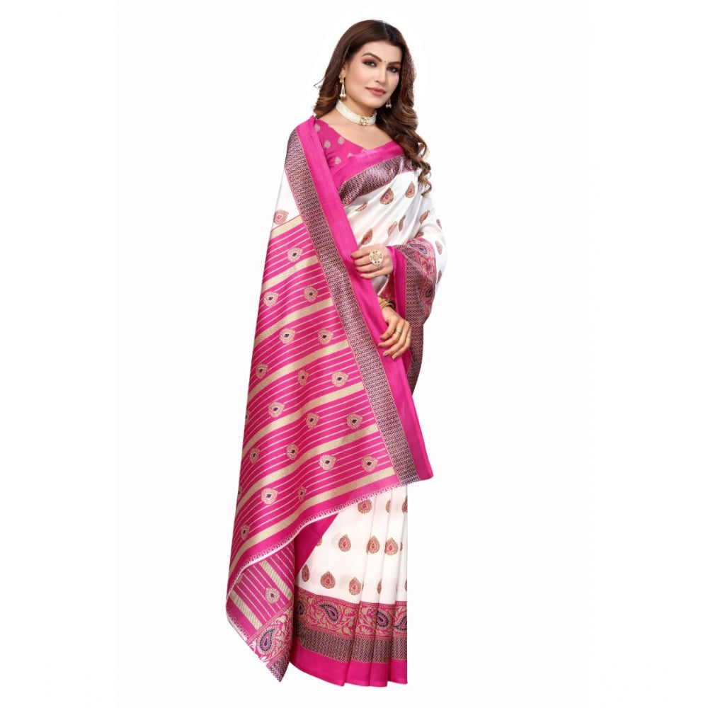 Amfyn Women's Art Silk Printed Saree With Unstitched Blouse (Pink, 5-6 Mtrs)