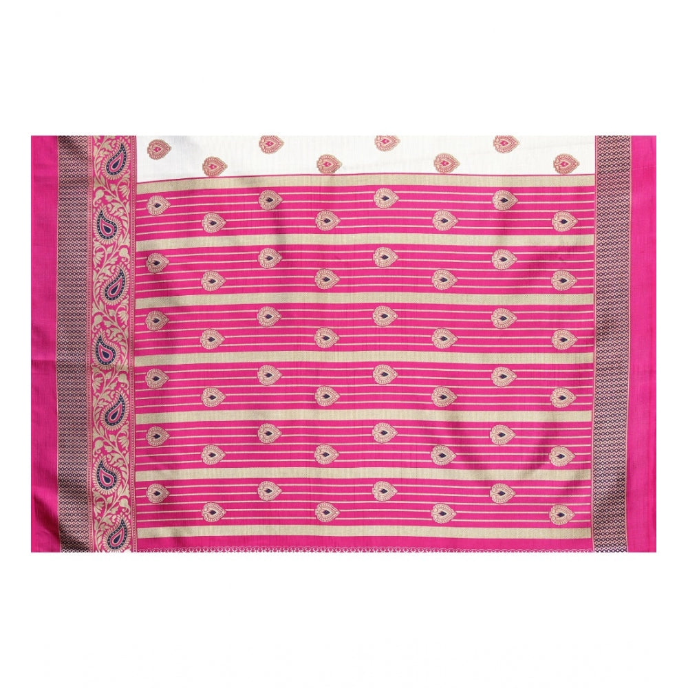 Amfyn Women's Art Silk Printed Saree With Unstitched Blouse (Pink, 5-6 Mtrs)