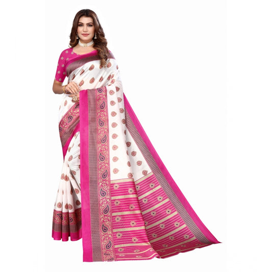 Amfyn Women's Art Silk Printed Saree With Unstitched Blouse (Pink, 5-6 Mtrs)