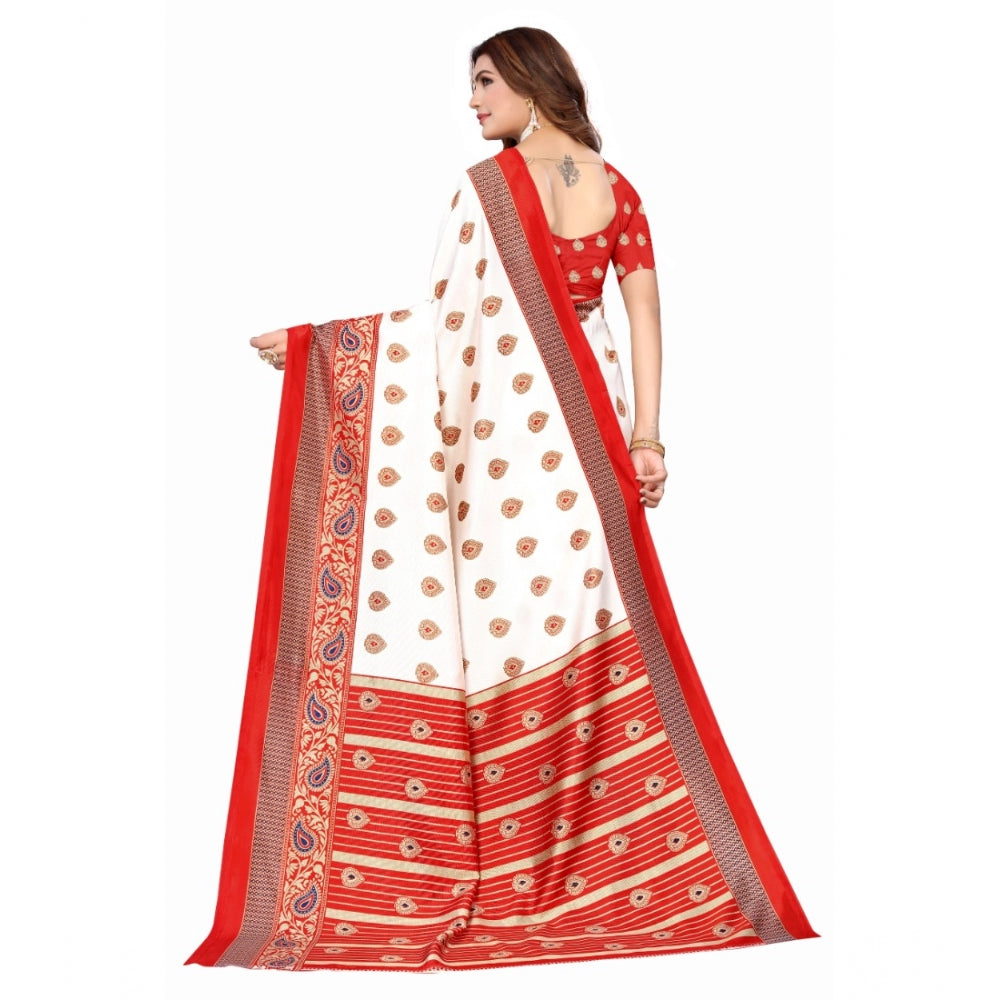 Amfyn Women's Art Silk Printed Saree With Unstitched Blouse (Red, 5-6 Mtrs)