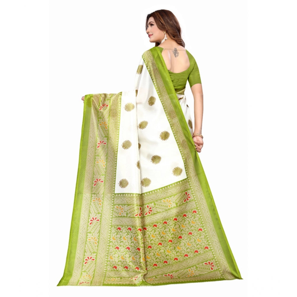 Amfyn Women's Art Silk Printed Saree With Unstitched Blouse (Green, 5-6 Mtrs)