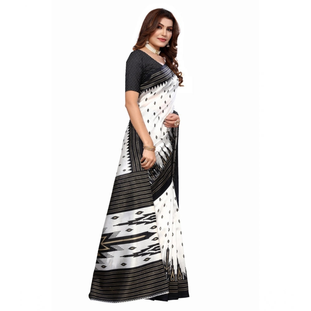 Amfyn Women's Art Silk Printed Saree With Unstitched Blouse (Black, 5-6 Mtrs)