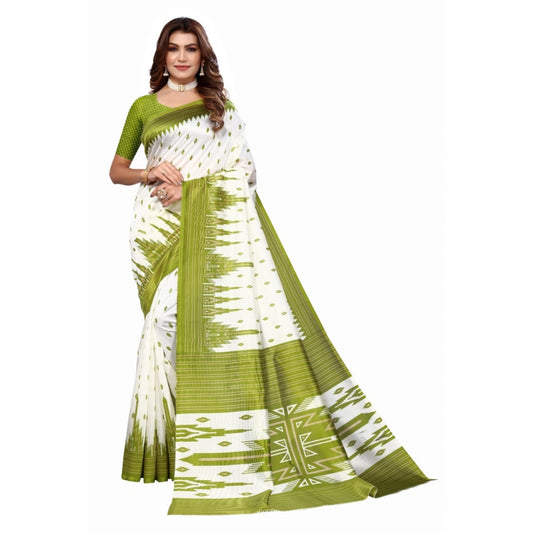 Amfyn Women's Art Silk Printed Saree With Unstitched Blouse (Green, 5-6 Mtrs)