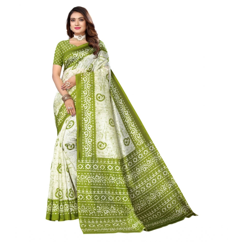 Amfyn Women's Art Silk Printed Saree With Unstitched Blouse (Green, 5-6 Mtrs)