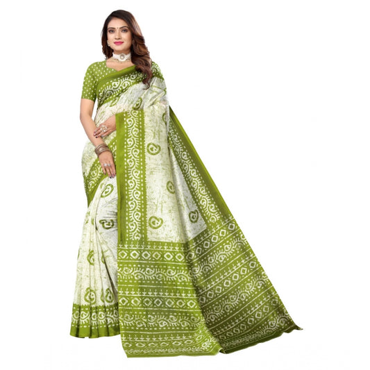 Amfyn Women's Art Silk Printed Saree With Unstitched Blouse (Green, 5-6 Mtrs)