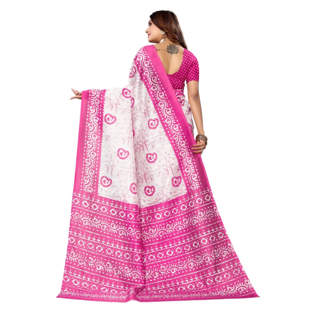 Amfyn Women's Art Silk Printed Saree With Unstitched Blouse (Pink, 5-6 Mtrs)