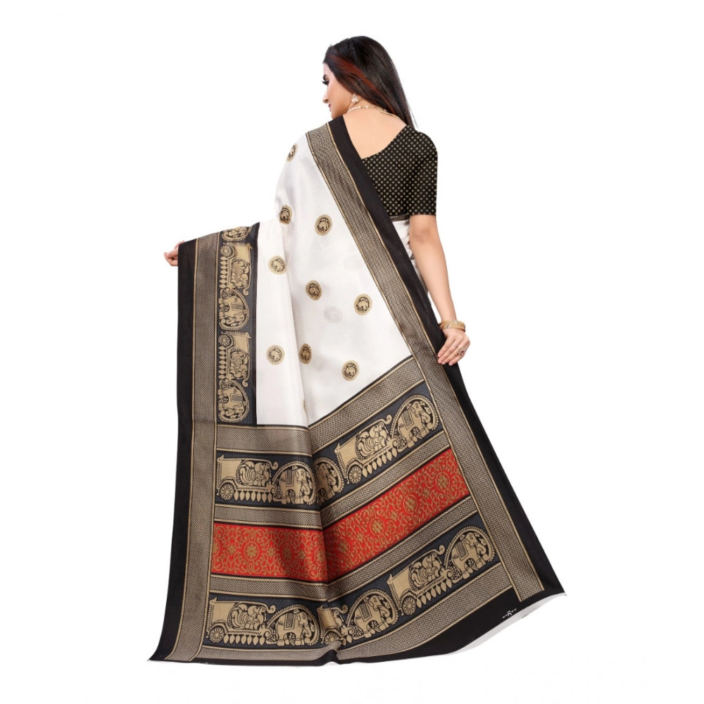 Amfyn Women's Art Silk Printed Saree With Unstitched Blouse (Black, 5-6 Mtrs)