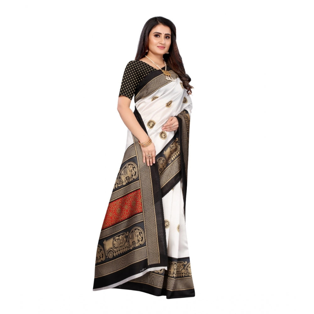 Amfyn Women's Art Silk Printed Saree With Unstitched Blouse (Black, 5-6 Mtrs)
