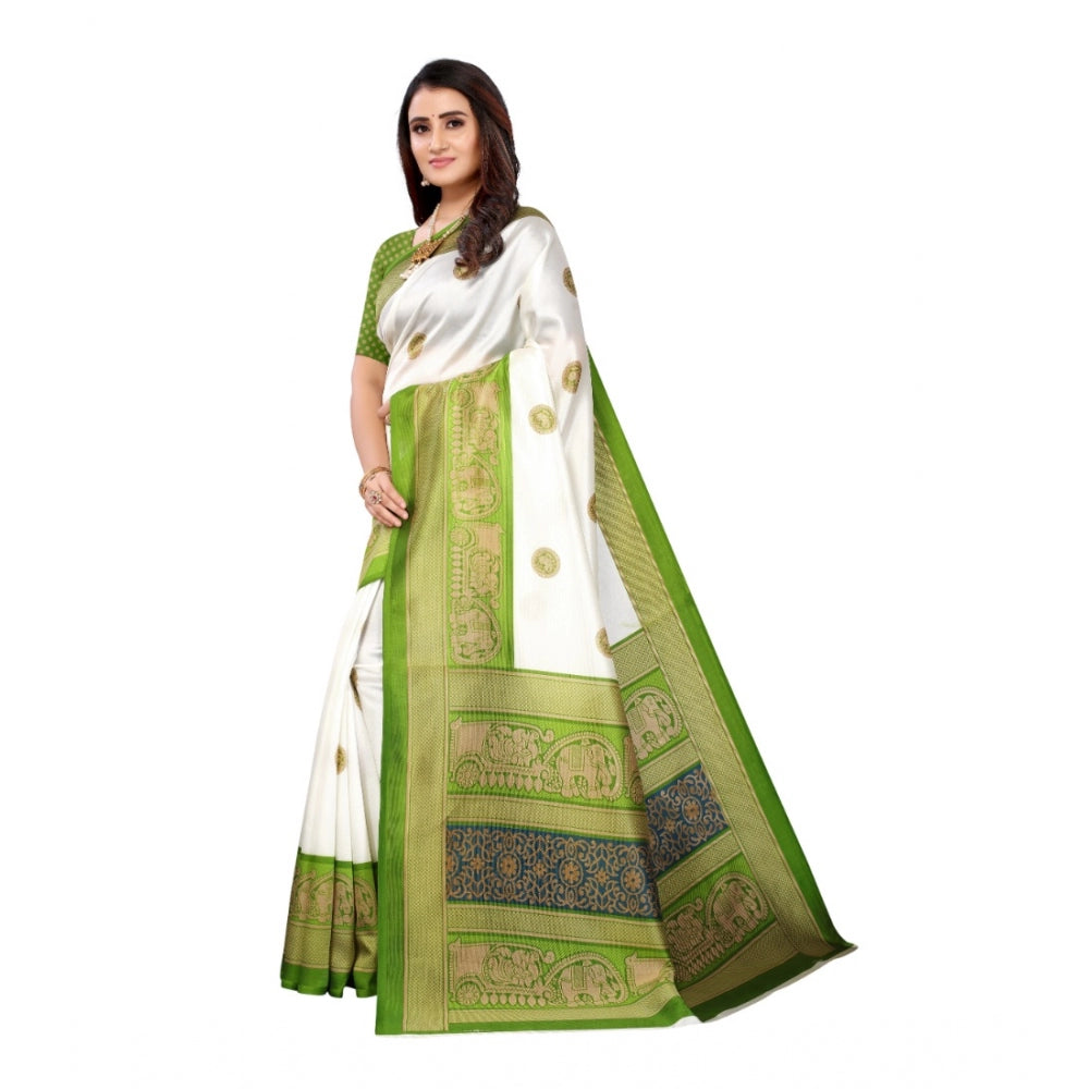 Amfyn Women's Art Silk Printed Saree With Unstitched Blouse (Green, 5-6 Mtrs)