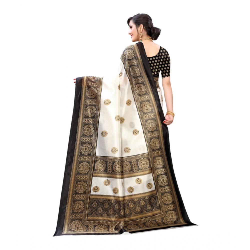 Amfyn Women's Art Silk Printed Saree With Unstitched Blouse (Black, 5-6 Mtrs)