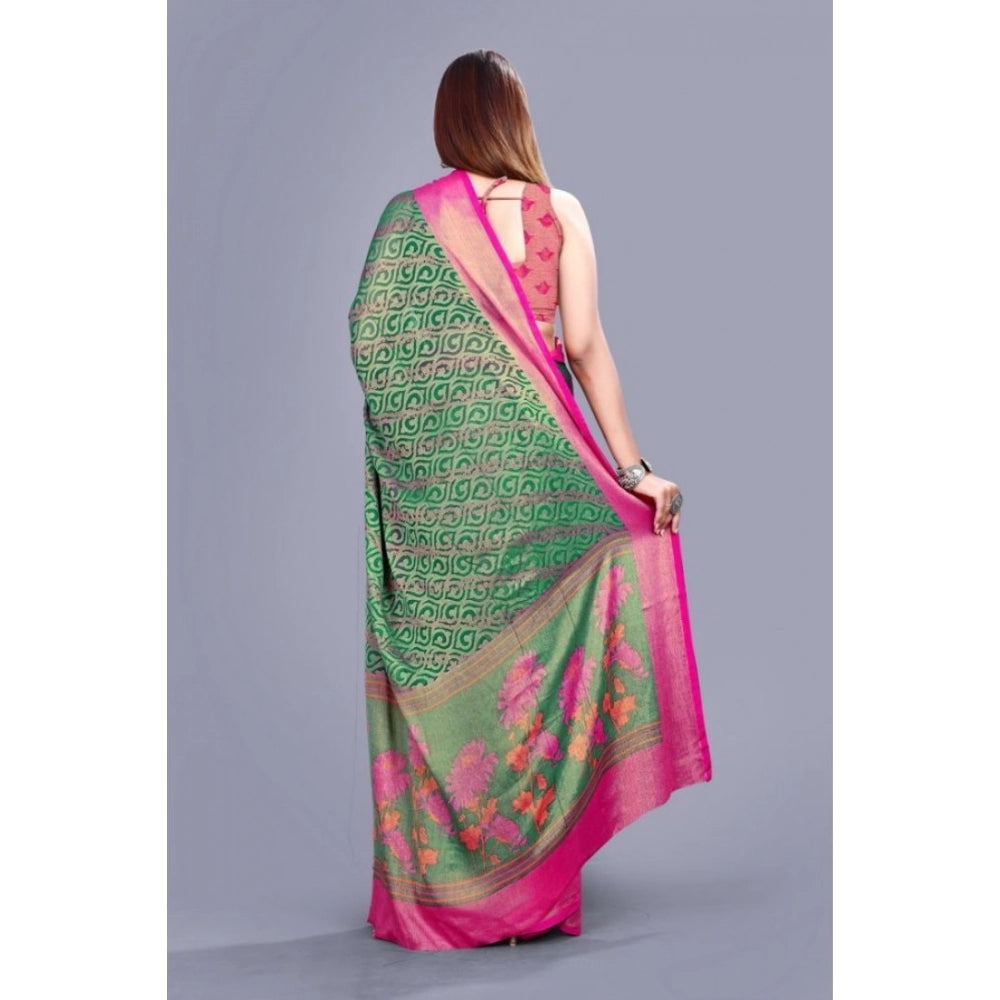 Amfyn Women's Viscose Rayon Printed Saree With Unstitched Blouse (Rama)