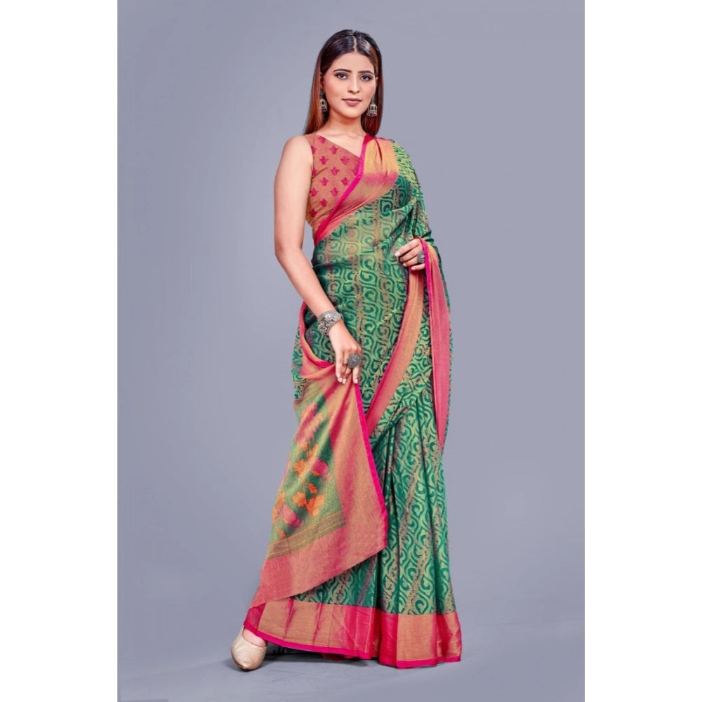 Amfyn Women's Viscose Rayon Printed Saree With Unstitched Blouse (Rama)